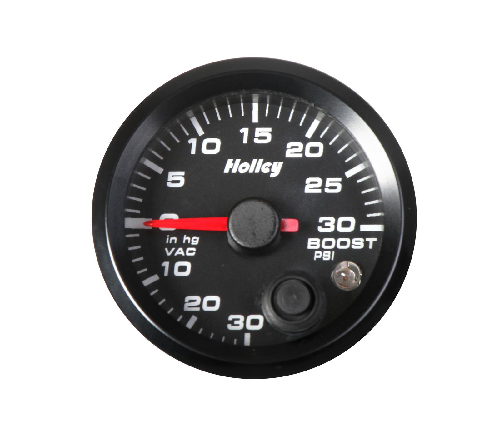 Holley Analog Standalone Gauges 26-606 Gauge, Standalone, Boost/Vacuum, 30 in. Hg/30 psi, 2 1/16 in. Diameter, Analog, Full Sweep, Illuminated, with Electrical Sending Unit, Black Face, Kit
