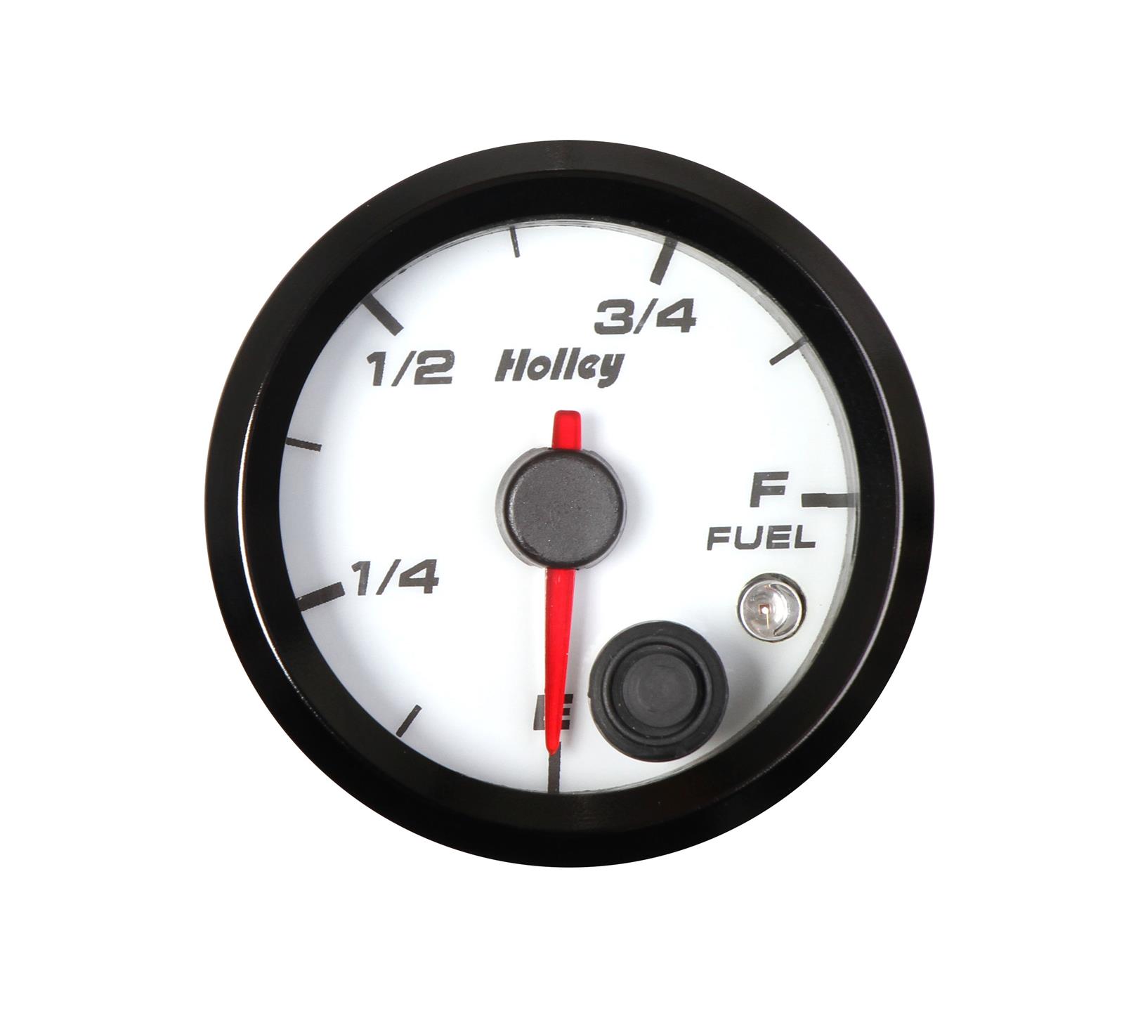 Holley Analog Standalone Gauges 26-614W Gauge, Standalone, Fuel Level, E-F, Programmable, 2 1/16 in. Diameter., Analog, Full Sweep, Illuminated, for Electrical Sending Unit, White Face, Each