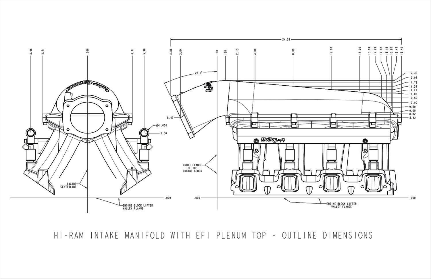 Holley EFI LS Hi-Ram Intake Manifolds 300-124 Manifolds, EFI, Hi-Ram, Raised Rectangular Port Head, Multi-port, 92mm Bore, Standard Deck, Aluminum, Satin Finish, Chevy, 7.0L, Each thumbnail 2