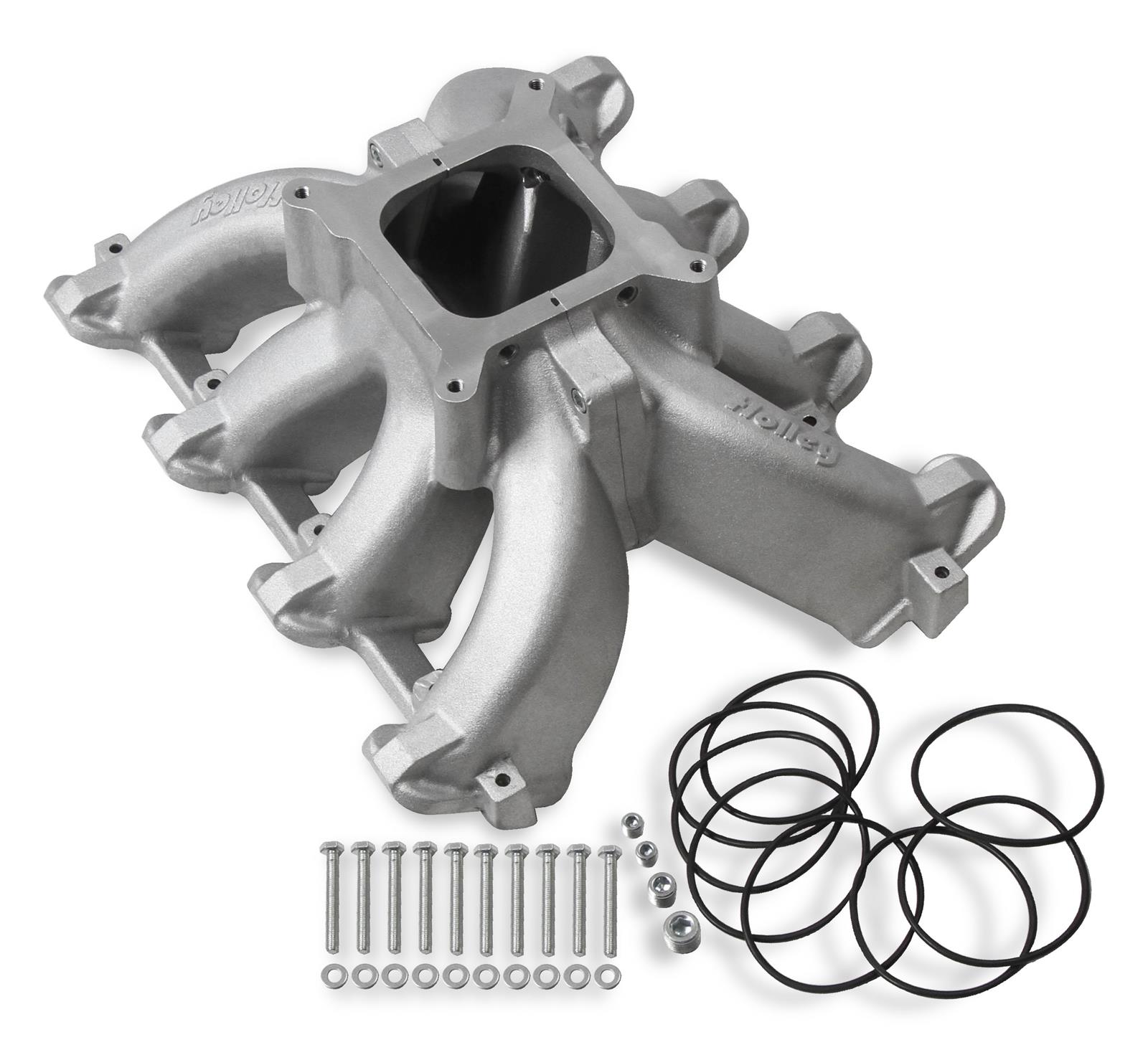 Holley LS Split Design Carbureted Intake Manifolds 300-256 Manifolds, Design, Carbureted, Cathedral Port Head, Single Plane, 4-barrel, Square Bore, Aluminum, Satin Finish, Chevy, 4.8-6.0L, Each