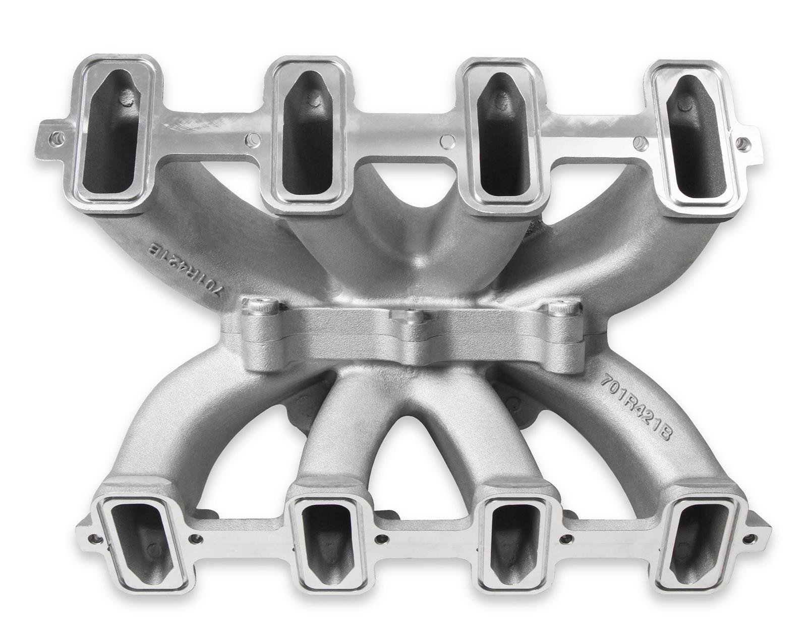Holley LS Split Design Carbureted Intake Manifolds 300-256 Manifolds, Design, Carbureted, Cathedral Port Head, Single Plane, 4-barrel, Square Bore, Aluminum, Satin Finish, Chevy, 4.8-6.0L, Each thumbnail 4