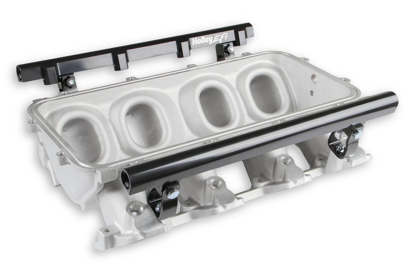 Holley LS Modular Lo-Ram EFI Intake Manifolds 300-600 Manifolds, Modular, EFI, Base Only, Multi-port, -8 AN, O-ring Female, Fuel Rails, Runners, Aluminum, Natural, Chevy, 4.8-6.0L, Each thumbnail 2
