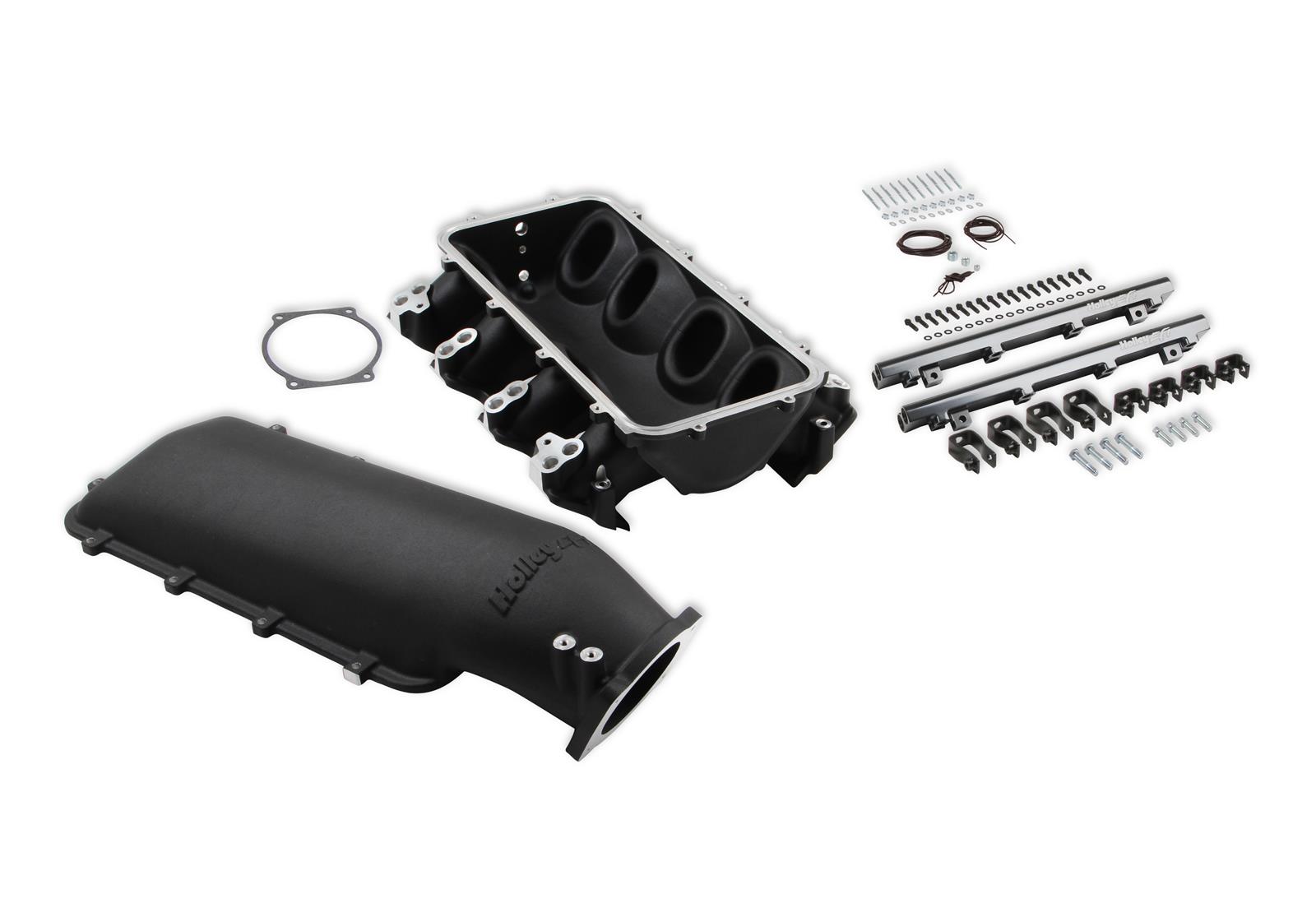 Holley LS Modular Lo-Ram EFI Intake Manifolds 300-683BK Manifolds, Modular, EFI, Dual Injection, Rectangular Port Head, Multi-port, 105mm Bore, Aluminum, Black, Chevy, 6.0L, 6.2L, Each thumbnail 2