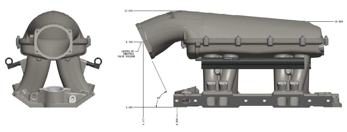 Holley EFI Hi-Ram Intake Manifolds 300-950 Manifolds, Hi-Ram, Throttle Body, 105mm Bore, Standard Deck, Aluminum, Natural, Chevrolet, Small Block, Each thumbnail 2