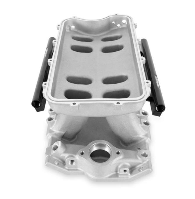 Holley EFI Hi-Ram Intake Manifolds 300-950 Manifolds, Hi-Ram, Throttle Body, 105mm Bore, Standard Deck, Aluminum, Natural, Chevrolet, Small Block, Each thumbnail 4