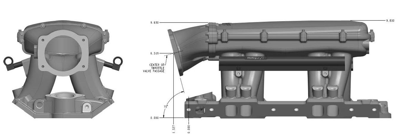Holley EFI Hi-Ram Intake Manifolds 300-951 Manifolds, Hi-Ram, Throttle Body, 95mm Bore, Standard Deck, Aluminum, Natural, Chevrolet, Small Block, Each thumbnail 3