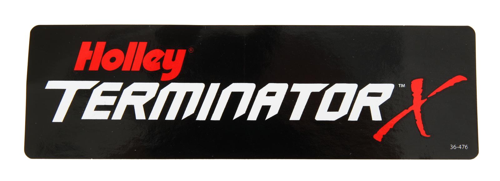 Holley Terminator X Decals 36-476 Decals, Logo, Vinyl, 5 in. Long, 1.500 in. Tall, Black Background, Red and White Letters, Adhesive, Each