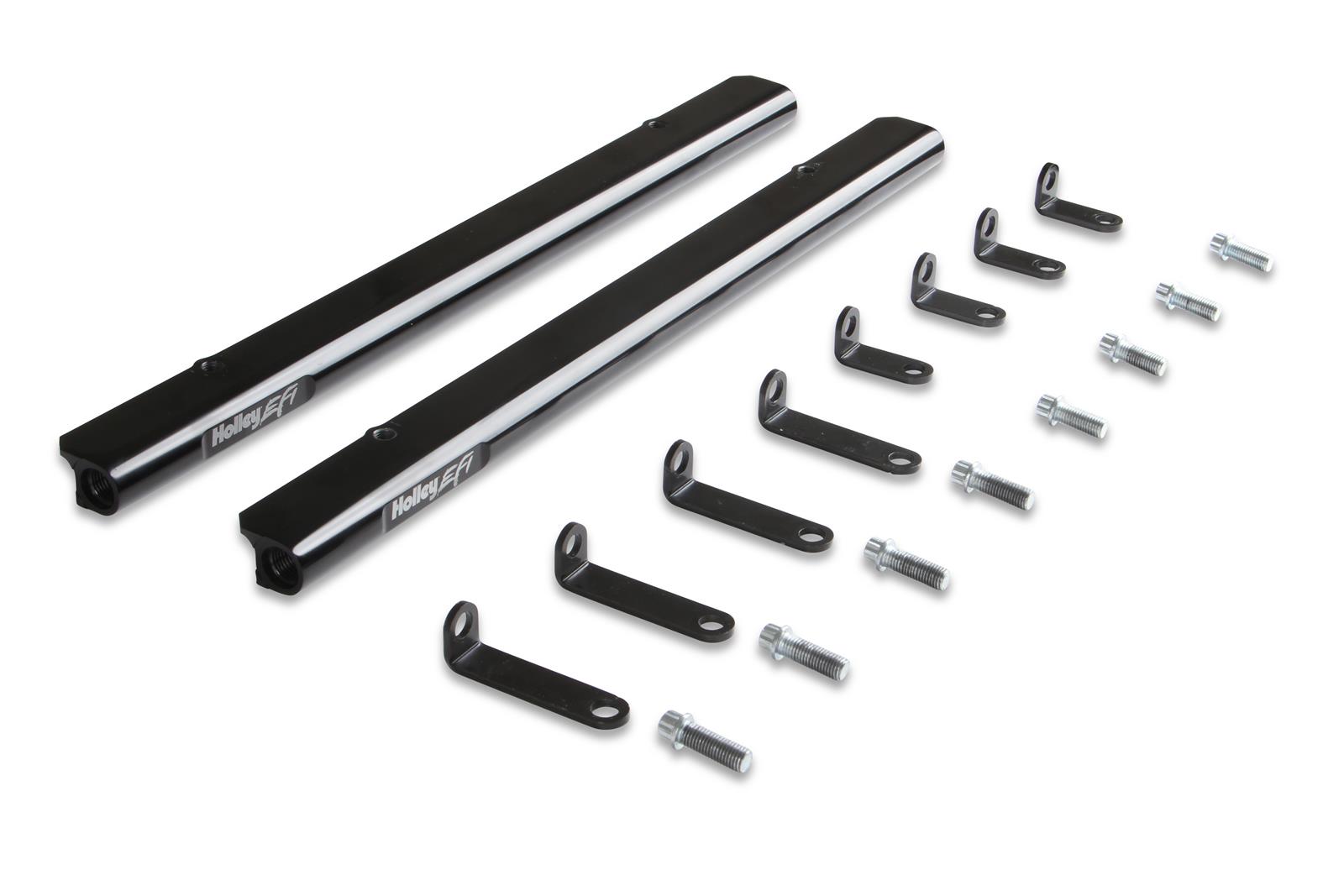 Holley EFI Fuel Rails 534-280 Rails, EFI, Aluminum, Black, -6 AN Inlet, Hardware Included, for 4150 Single Plane Intake, Ford, 4.7L, 4.8L, 5.0L, Kit