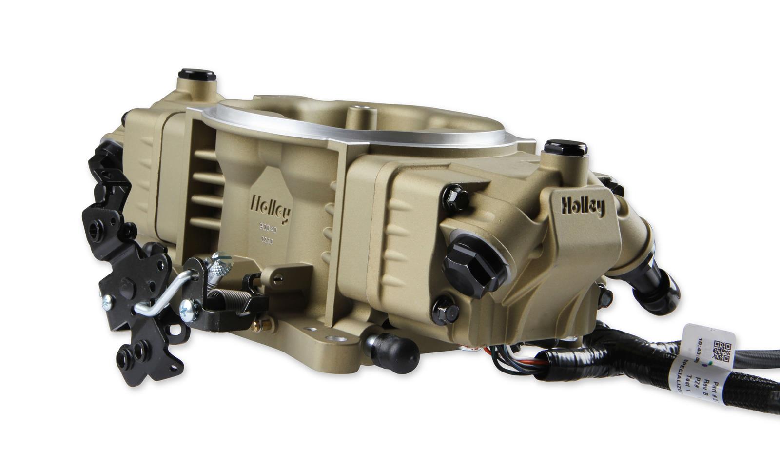 Holley Terminator X Stealth 4150 EFI Throttle Bodies 534-294 Bodies, X, EFI, Cable Actuation, Four Injectors, 100 lb/hr, Cast Aluminum, Gold Finish, Includes Sensors, Each