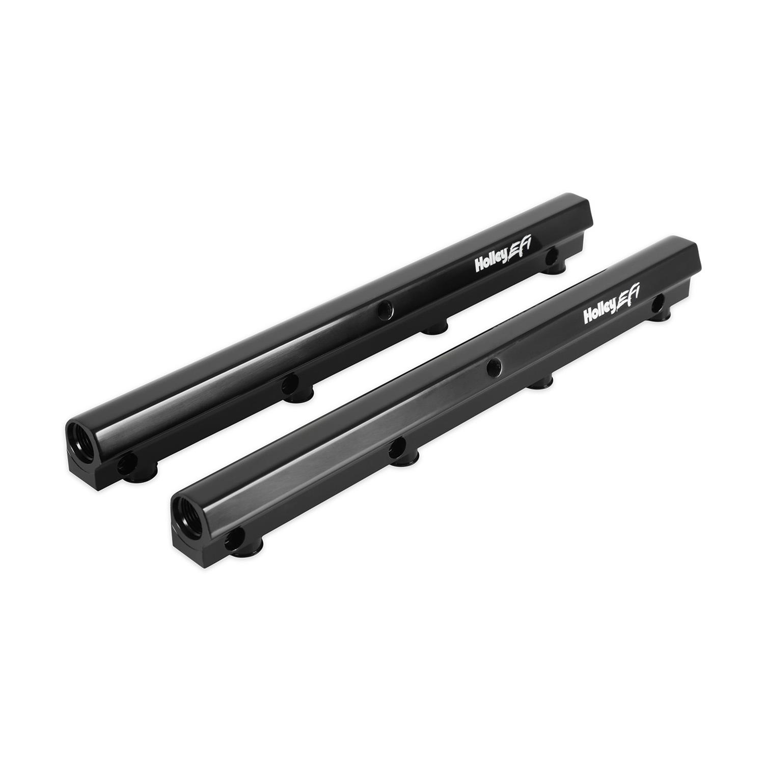 Holley EFI Coyote Fuel Rail Kits 534-320 Rails, EFI, Aluminum, Black Anodized, -8 AN Inlet, Hardware Included, for Hi-Ram, Ultra Lo-Ram, Manifold Base, Ford, 5.0L, Coyote, Kit