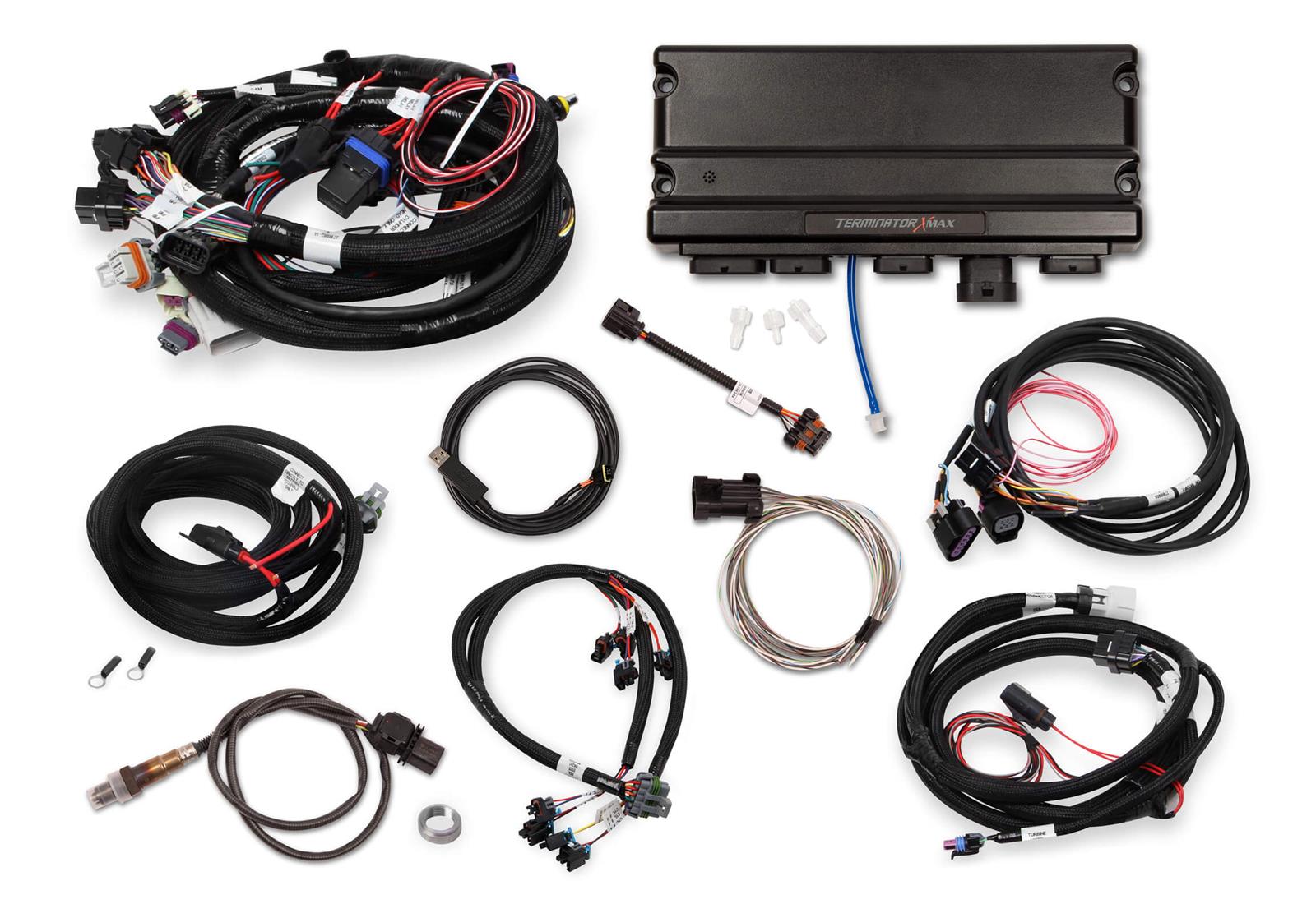 Holley Terminator X MAX Engine Management Systems 550-927T Systems, MAX, 8-Injectors, 8-Coil, Trans Controller, Sensors, USB Cable, Chevy, LS, 4.8-6.0L, 1x Cam, 24x Crank, Kit