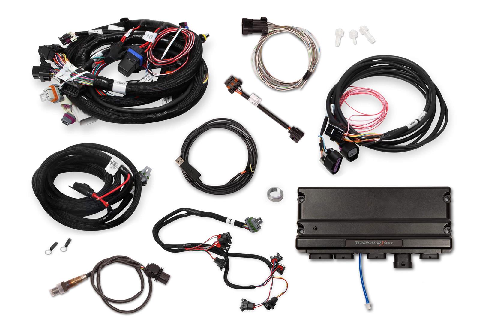 Holley Terminator X MAX Engine Management Systems 550-930T Systems, MAX, 8-Injectors, 8-Coils, Sensors, USB Tune Cable, Chevy, LS, 4.8-6,0L, 1x Cam, 24x Crank, Kit