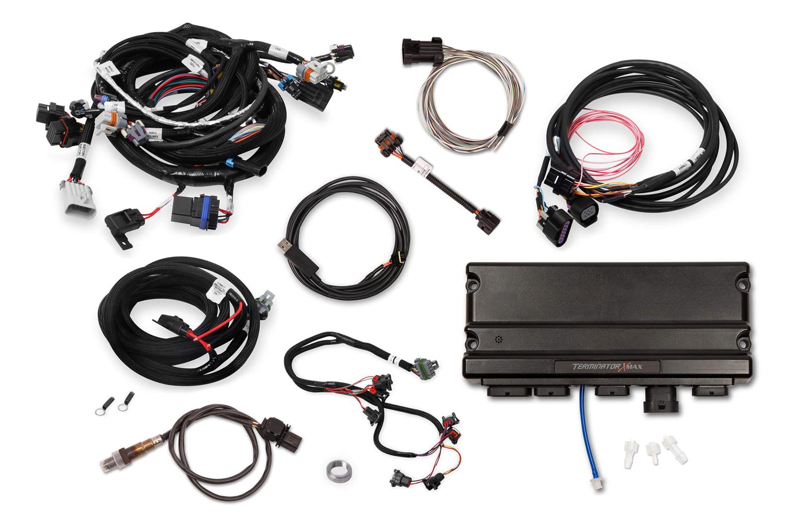 Holley Terminator X MAX Engine Management Systems 550-933T Systems, MAX, 8-EV1 Injectors, 8-Coils, Analog, USB Cable, Chevy, LS, 4,8-6.2L, 4x Cam, 58x Crank, Kit