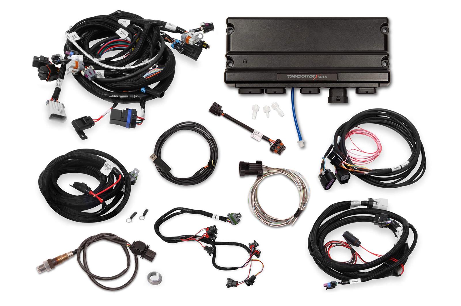 Holley Terminator X MAX Engine Management Systems 550-935T Systems, MAX, 8-EV1 Injectors, 8-Coils, Trans Control, Analog, USB Cable, Chevy, LS, 4.8-6.2L, 4x Cam, 58x Crank, Kit