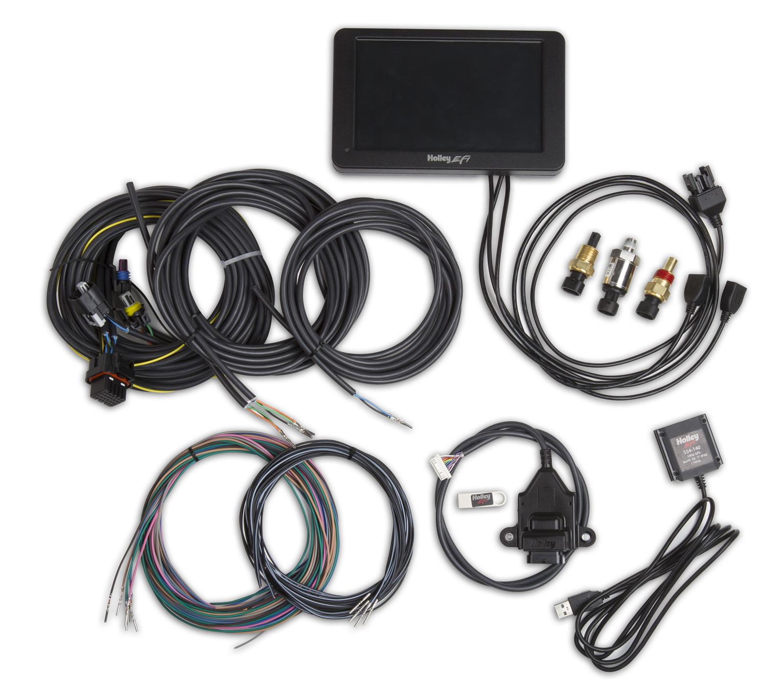 Holley EFI Digital Dash Standalone Kits 553-109 Dashboard Displays, EFI, Dash, Standalone, 7 in. Touch Screen, Rectangular, Aluminum Housing, Black, Wire Harness, Sensors, Kit