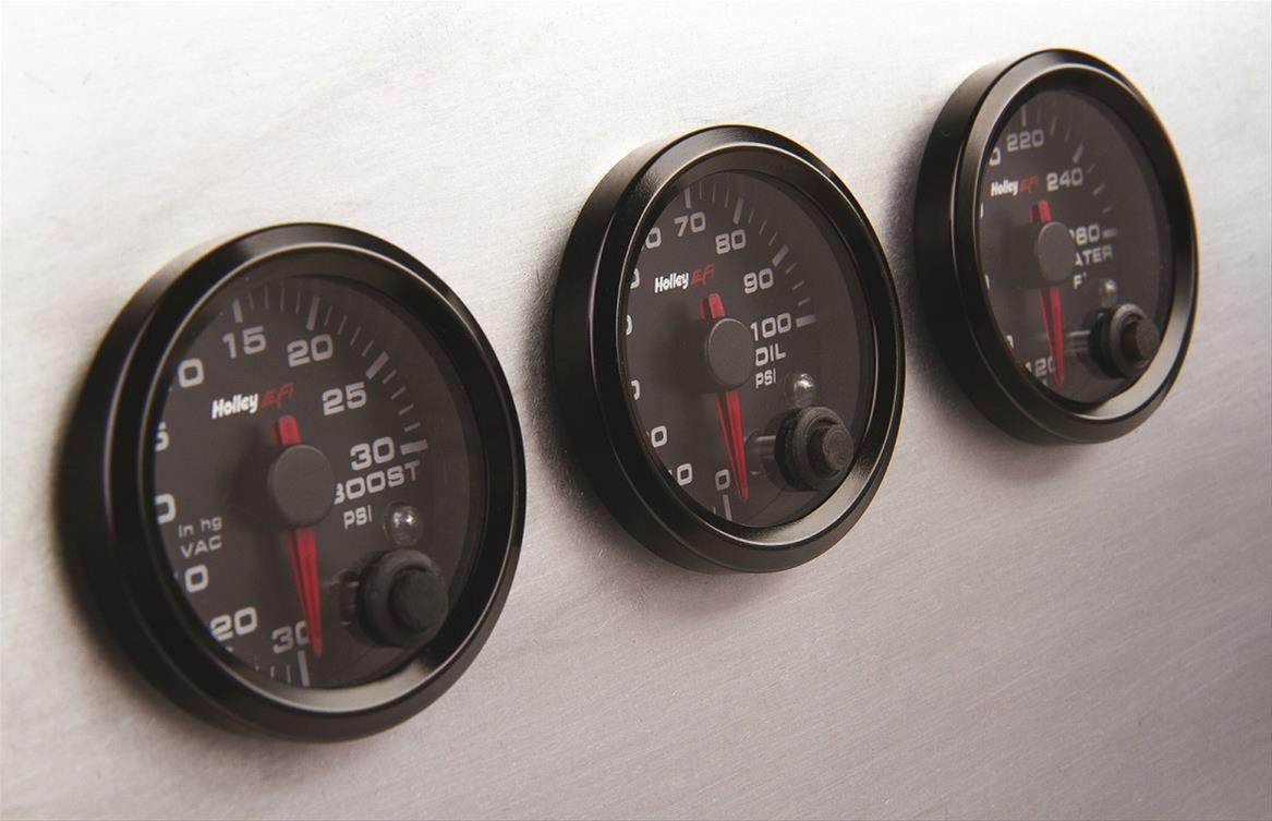 Holley EFI Analog Display Gauges 553-127 Gauges, EFI, Oil Pressure, 0-100 psi, Analog, Electric Sending Unit, 2 1/16 in. Diameter, Full Sweep, Lighted, Black Face, Red Needle, Each thumbnail 3