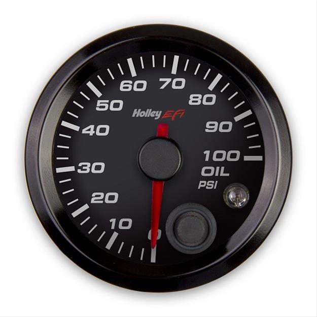 Holley EFI Analog Display Gauges 553-127 Gauges, EFI, Oil Pressure, 0-100 psi, Analog, Electric Sending Unit, 2 1/16 in. Diameter, Full Sweep, Lighted, Black Face, Red Needle, Each thumbnail 4