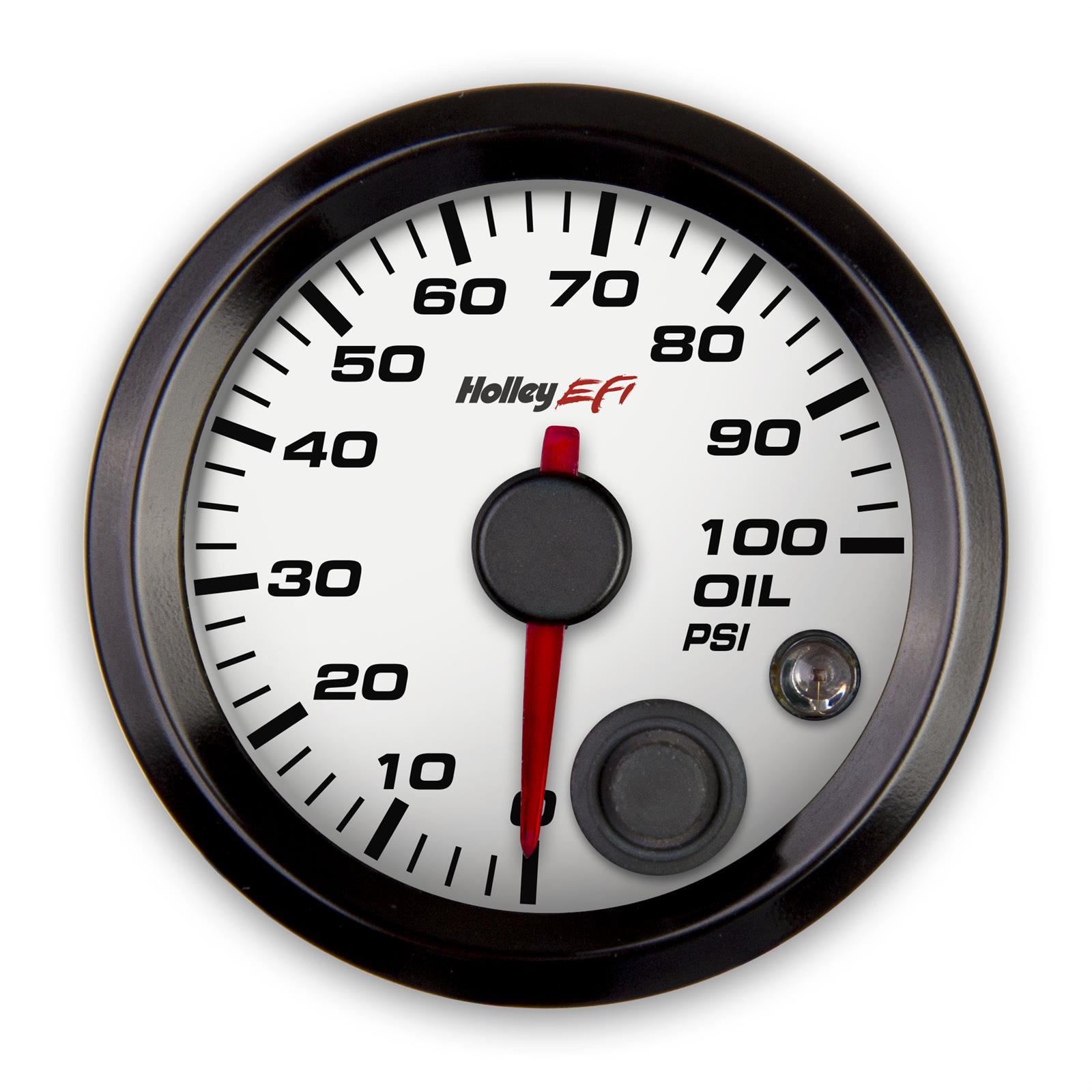 Holley EFI Analog Display Gauges 553-127W Gauges, EFI, Oil Pressure, 0-100 psi, Analog, Electric Sending Unit, 2 1/16 in. Diameter, Full Sweep, Lighted, White Face, Red Needle, Each