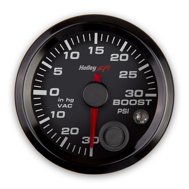 Holley EFI Analog Display Gauges 553-130 Gauges, EFI, Boost/Vacuum, 30 in. HG/30 psi, Analog, Electric Sending Unit, 2 1/16 in. Round, Full Sweep, Lighted, Black Face, Red Needle, Each thumbnail 4