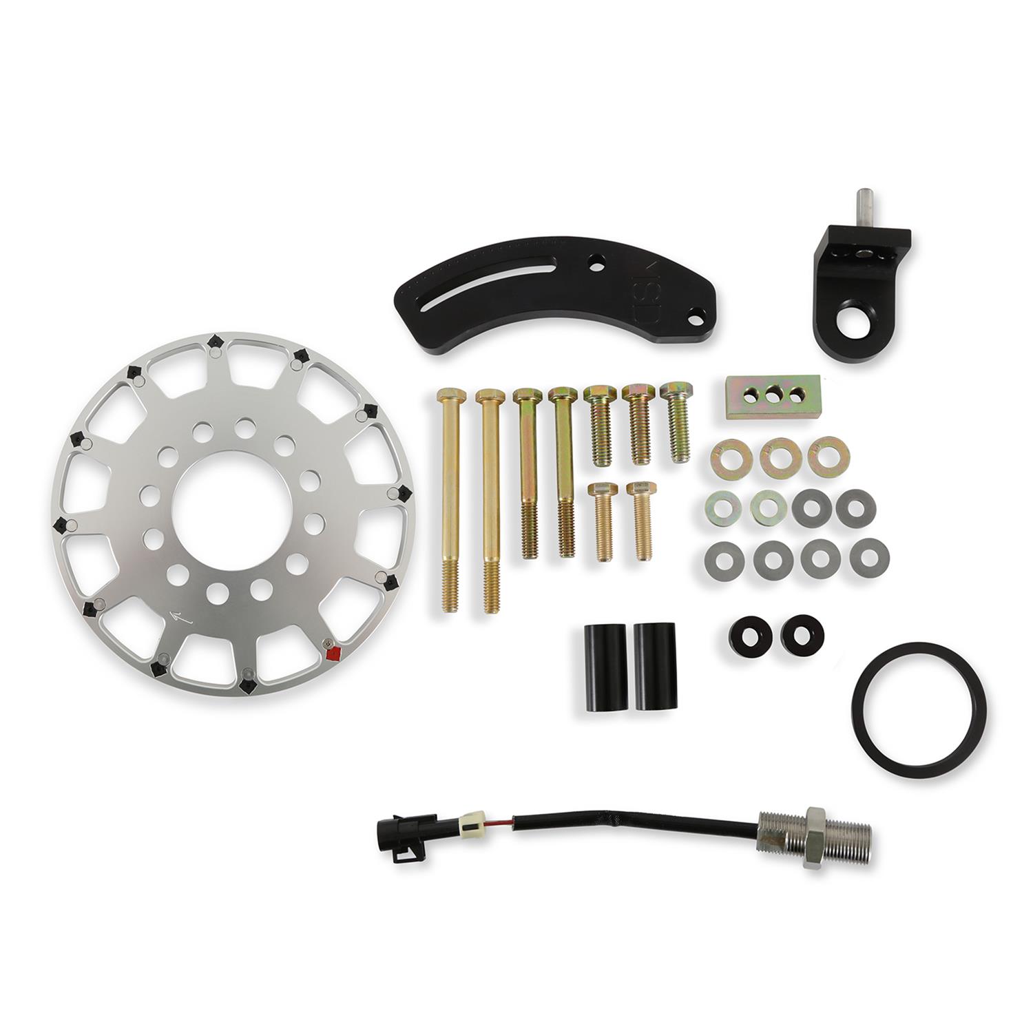 Holley EFI Crank Trigger Kits 556-172 Triggers, EFI, 6.56 in. Diameter, Aluminum, Silver, Adjustable Bracket, Black, 3-wire Pickup, 12-1X, Hall Effect, Ford, Small Block, Kit thumbnail 2