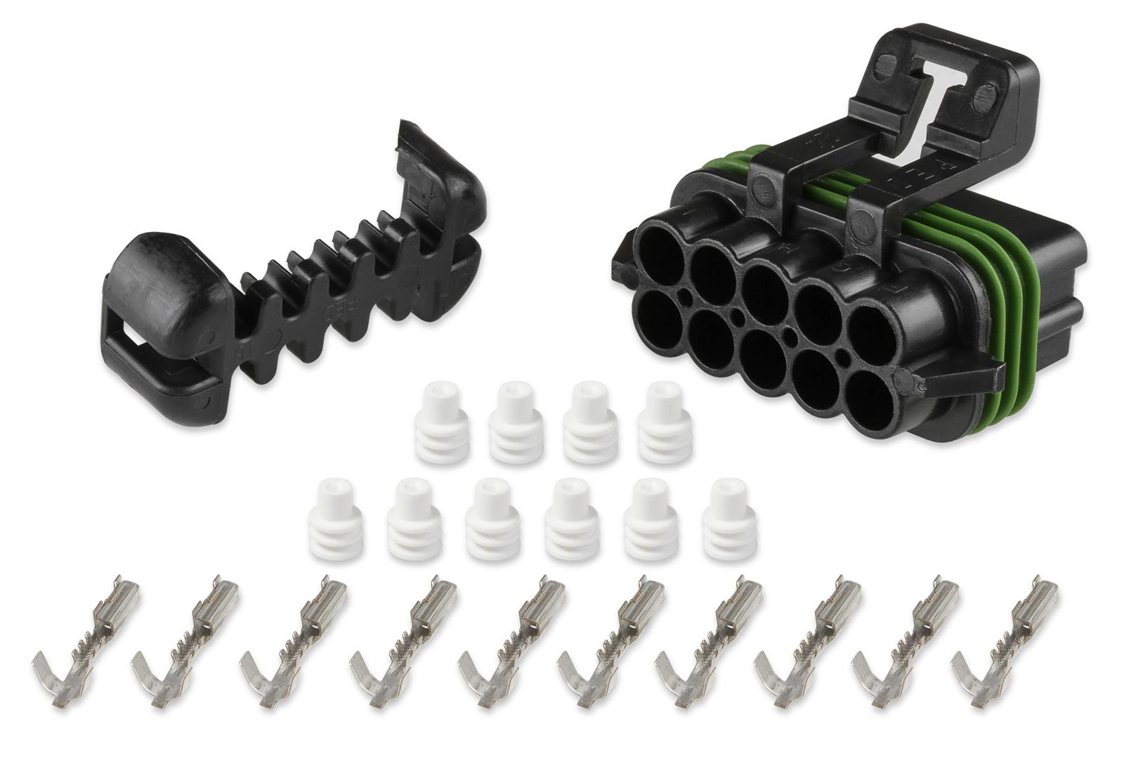 Holley Wiring Harness Connectors 570-203 Weatherproof Connectors, EFI, Universal Ignition Connector, Main Harness, Metripack, 10-pin Female, Black Plastic, with Pins, Seals, TPA, Each