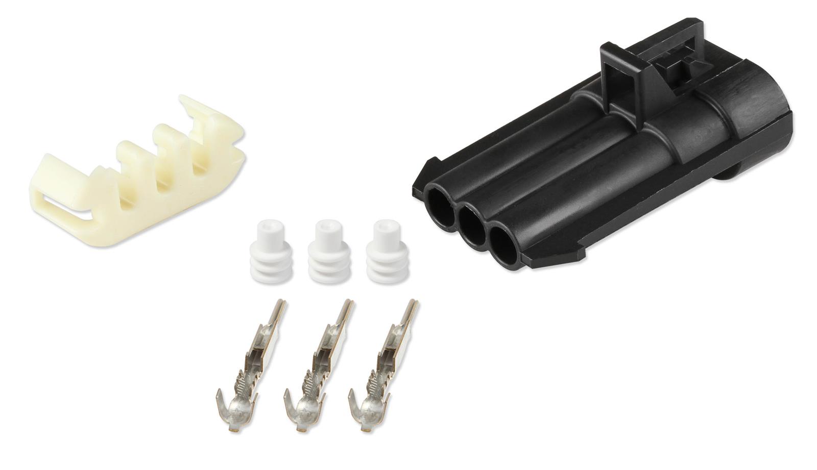 Holley Wiring Harness Connectors 570-205 Weatherproof Connectors, EFI, Knock Sensor Connector, MPFI Universal Harness, Metripack, 3-pin Male, Black Plastic, with Pins, Seals, TPA, Each thumbnail 2