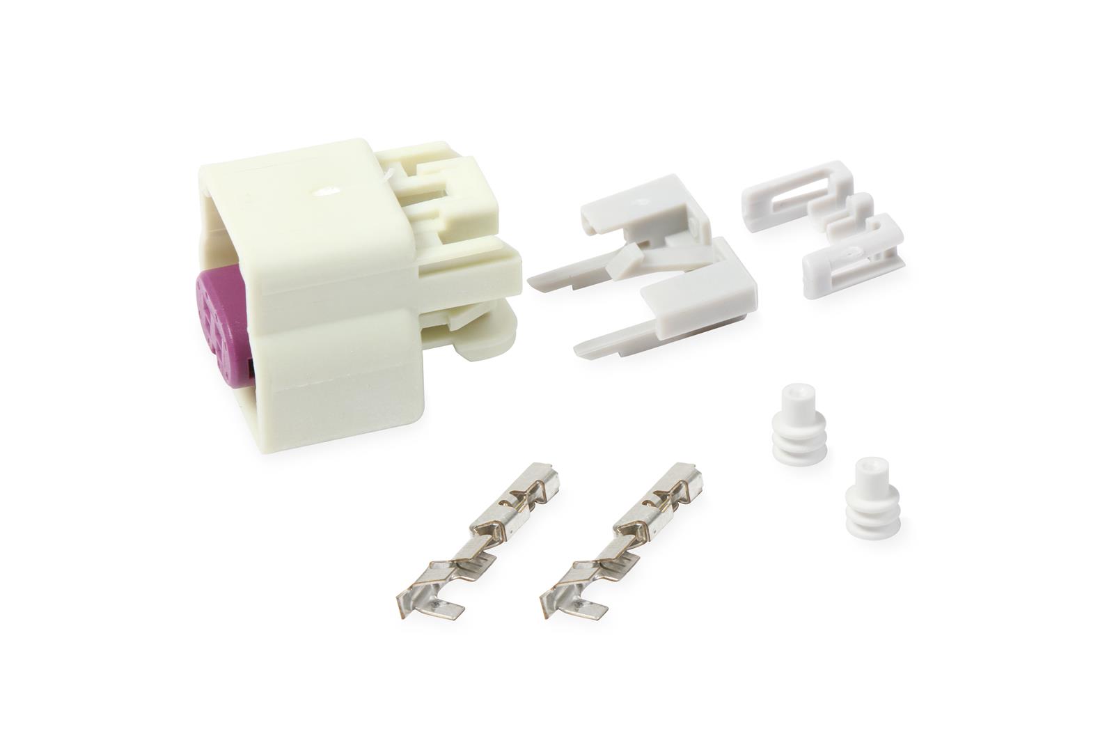 Holley Wiring Harness Connectors 570-220 Weatherproof Connectors, EFI, LS2 Knock Sensor Connector, Main Harness, GT150, 2-pin Female, White Plastic, with Pins, Seals, TPA, Each