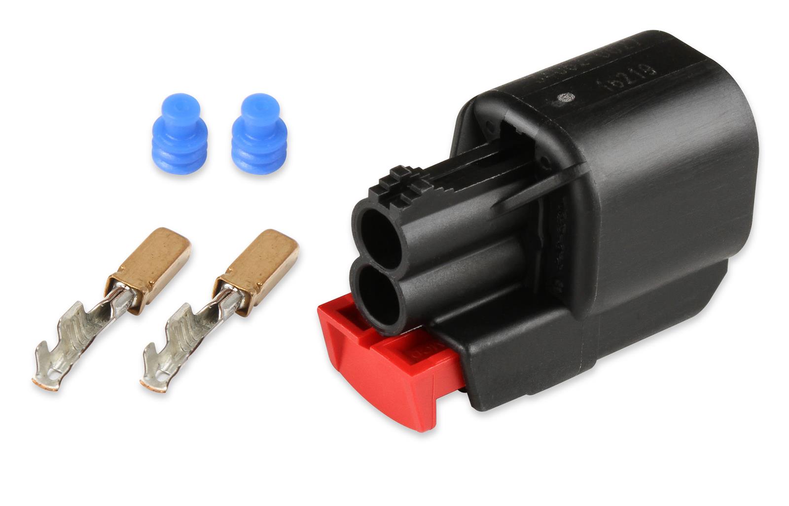 Holley Wiring Harness Connectors 570-226 Weatherproof Connectors, EFI, Coyote, CTS Sensor Connector, Main Harness, MX 150, 2-pin Female, Black Plastic, Pins, Seals, TPA, Each