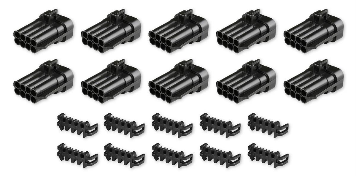 Holley Wiring Harness Connectors 570-300 Weatherproof Connectors, EFI, Wideband Connectors, Main Side, Metripack, 8-pin, Male, Black, with Pins, Seals, TPA, 10-piece, Set
