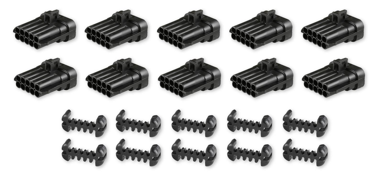 Holley Wiring Harness Connectors 570-304 Weatherproof Connectors, EFI, Ignition, Sub-Harness Connectors, Metripack, 10-pin, Male, Black Plastic, with Pins, Seals, TPA, 10-piece, Set