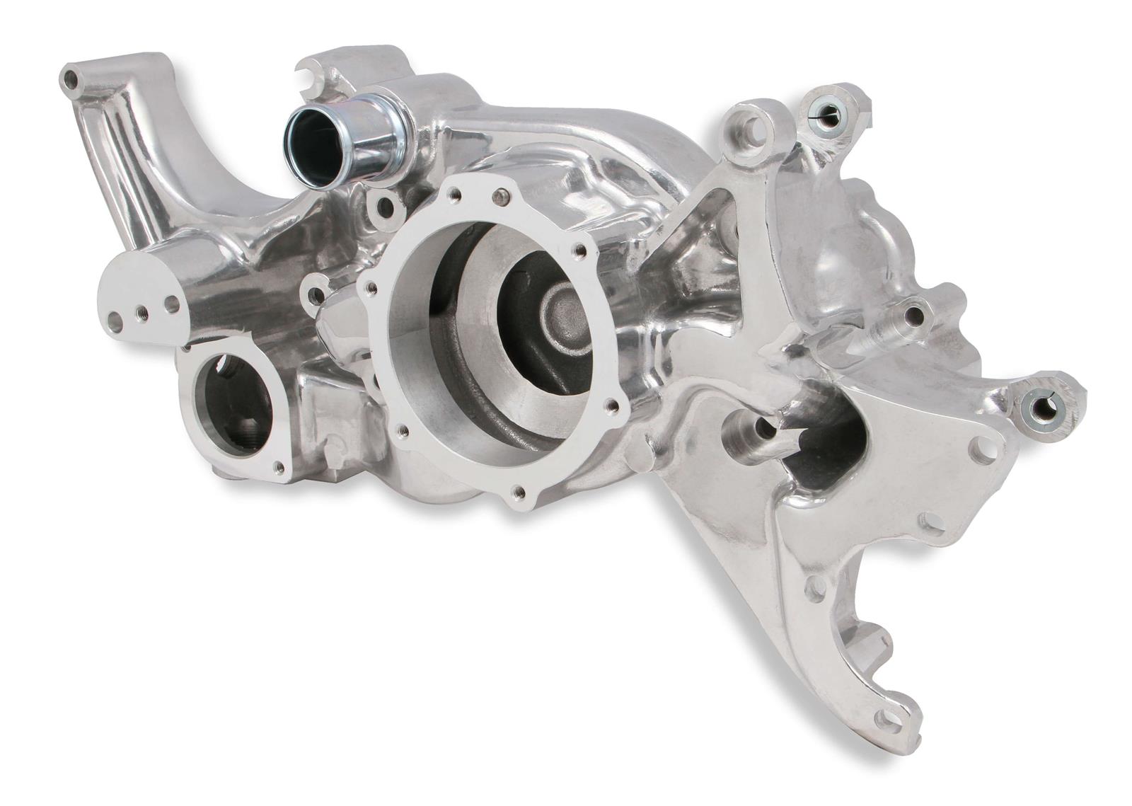 Holley Cooling Manifolds 97-165 Water Pump Housings, Holley, LS Manifold, Aluminum, Polished, Steam Tube Inlet, 1/8 in.-NPT, for Mid-Mount Accessory Drive Only, Each