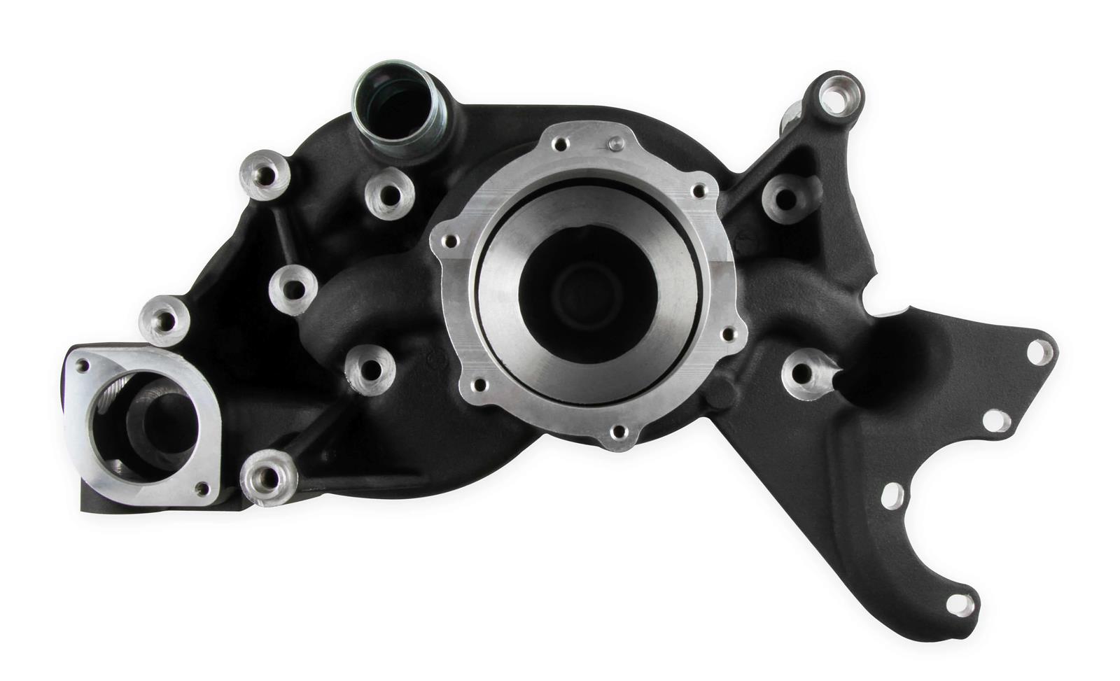 Holley Mechanical Water Pumps 97-224 Pumps, Mechanical, LS Cooling Manifold, Counterclockwise, Aluminum, Black Finish, Mid-Mount Race Drive, with A/C Delete, GM, 4.8-7.0L, Each
