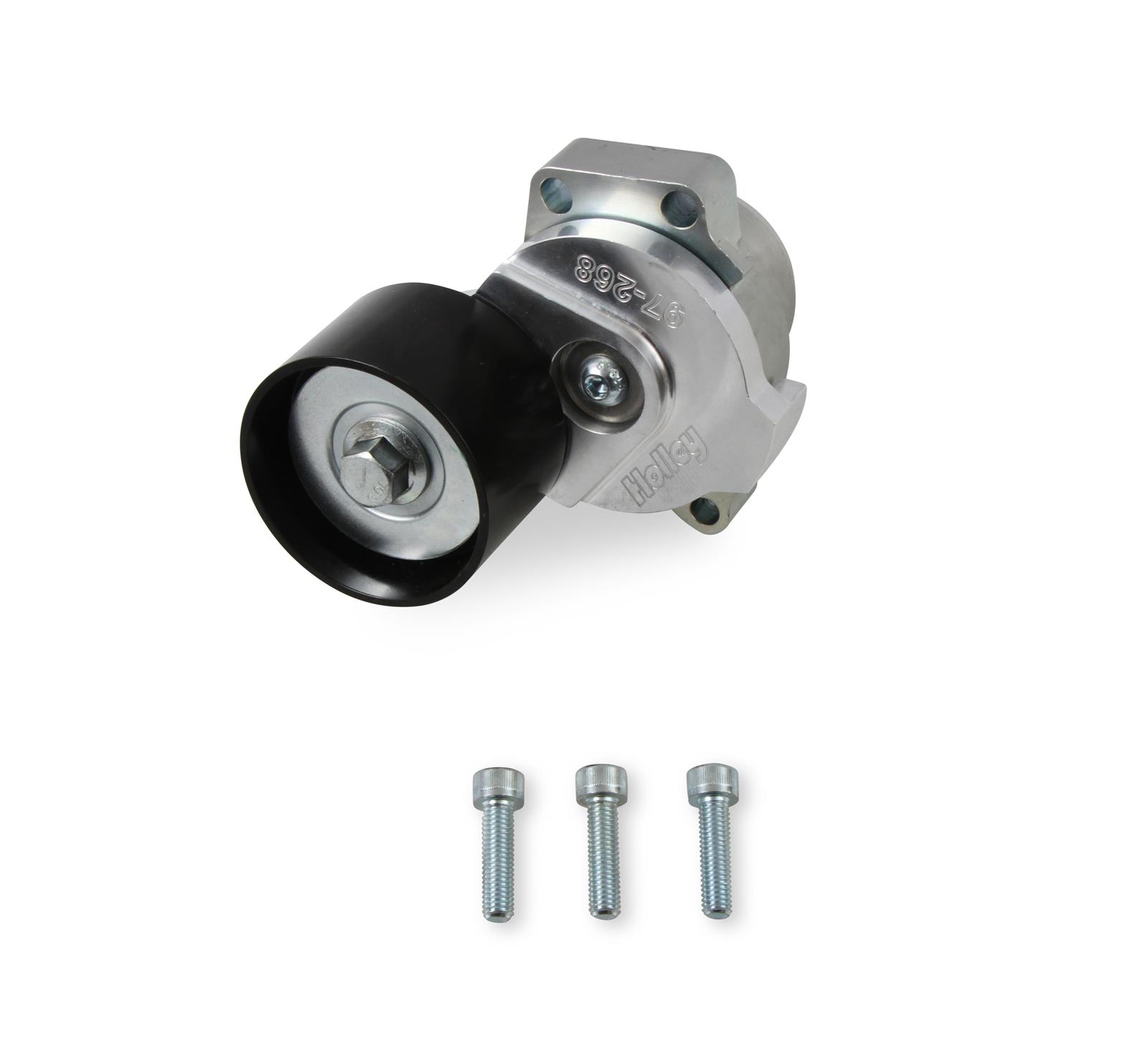 Holley Billet Tensioner Assemblies 97-268 Accessory Belt Tensioners, Assembly, Aluminum, Natural Finish, Smooth Pulley, Black, for GM LT5 Power Steering Only, Chevy, 6.2L, Each