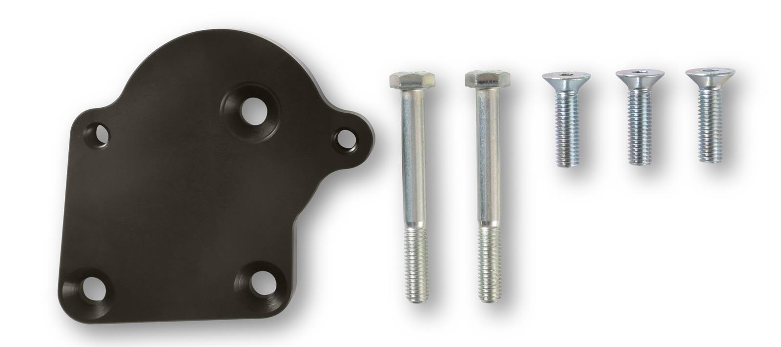 Holley Power Steering Mounting Plates 97-379 Brackets, Plate, Aluminum, Black, Saginaw TC Pump, Cylinder Head Mount, Left Side, with Hardware, Gen III Hemi, 5.7-6.4L, Each