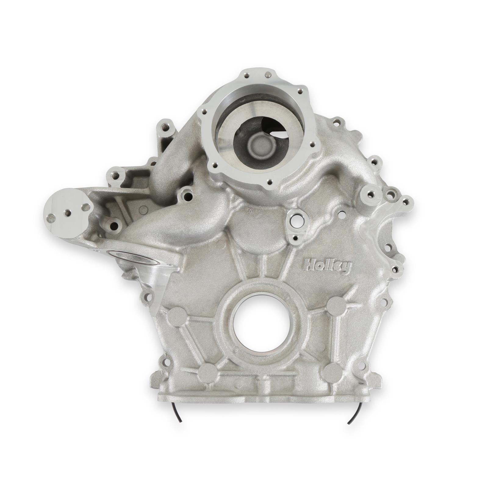 Holley Ford 7.3L Godzilla Timing Covers 97-410 Covers, Replacement, Cast Aluminum, 1-piece, Natural Finish, for High-Mount Accessory Drive, with Factory Oil Pan, Ford, 7.3L, Godzilla, Each