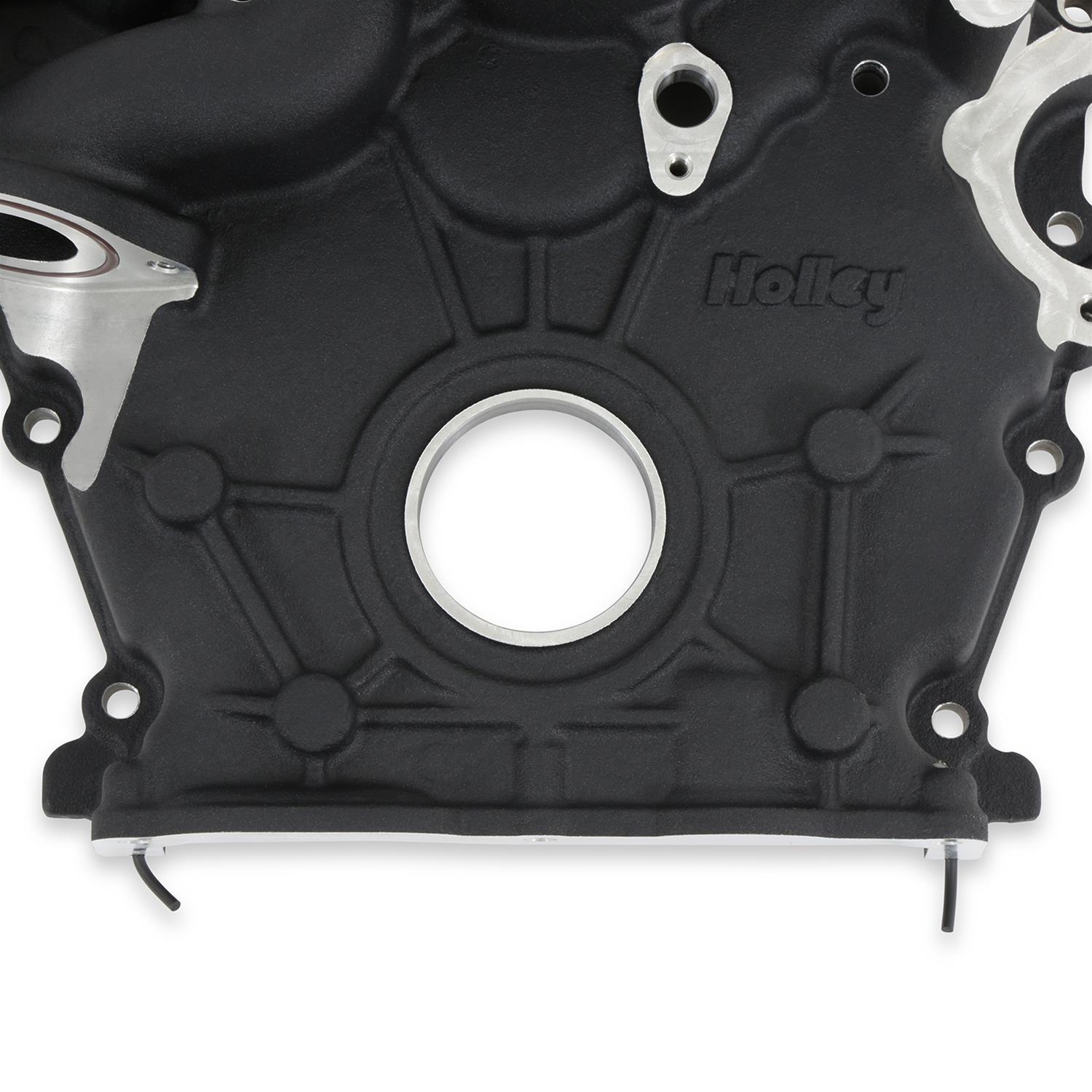 Holley Ford 7.3L Godzilla Timing Covers 97-418 Covers, Replacement, Cast Aluminum, 1-piece, Black Powdercoat, for High-Mount Accessory Drive and OE Oil Pan Only, Ford, 7.3L, Godzilla, Each