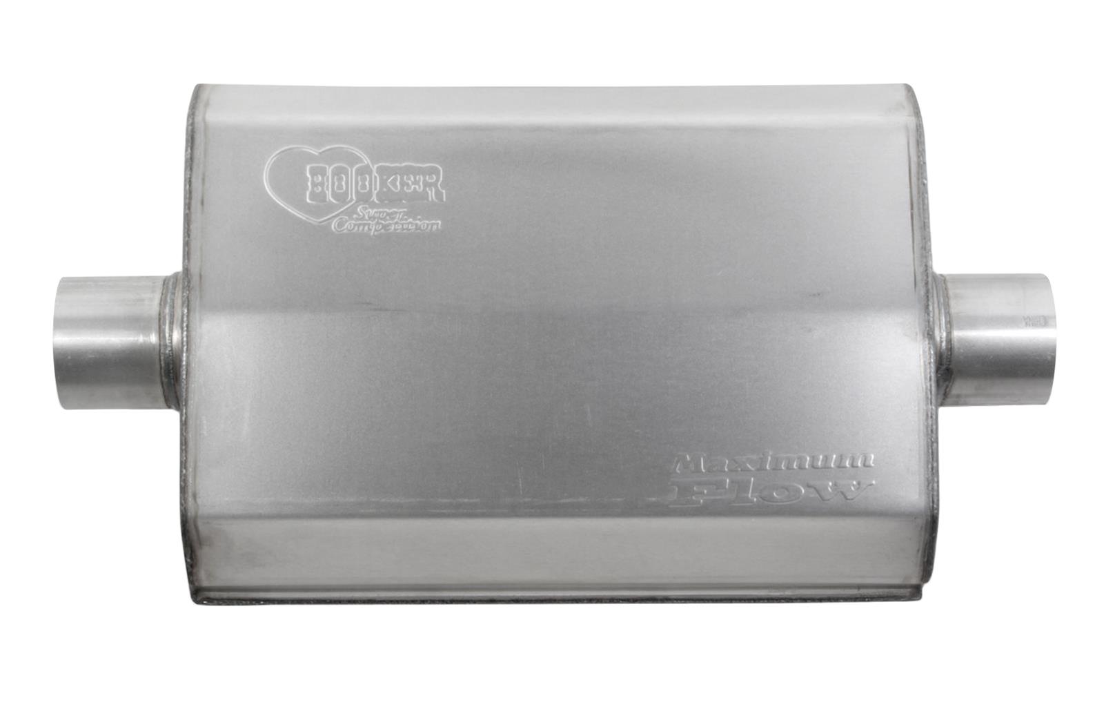 Hooker Maximum Flow Steel 2.5 Inch Muffler 21614HKR Muffler, Flow, 2 1/2 in. Inlet/2 1/2 in. Outlet, Steel, Aluminized, Each