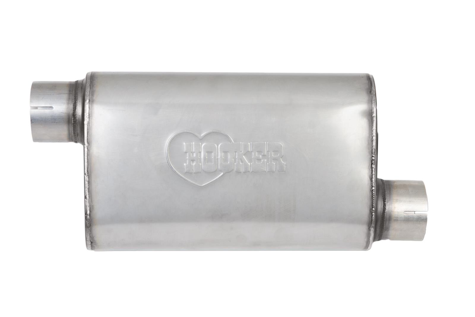 Hooker VR304 304 Stainless Steel 2.5 Inch Muffler 21644HKR Mufflers, VR304, Oval Case, Steel, Natural, Single 2.50 in. Offset Inlet/Outlet, 20.000 in. Overall Length, Each