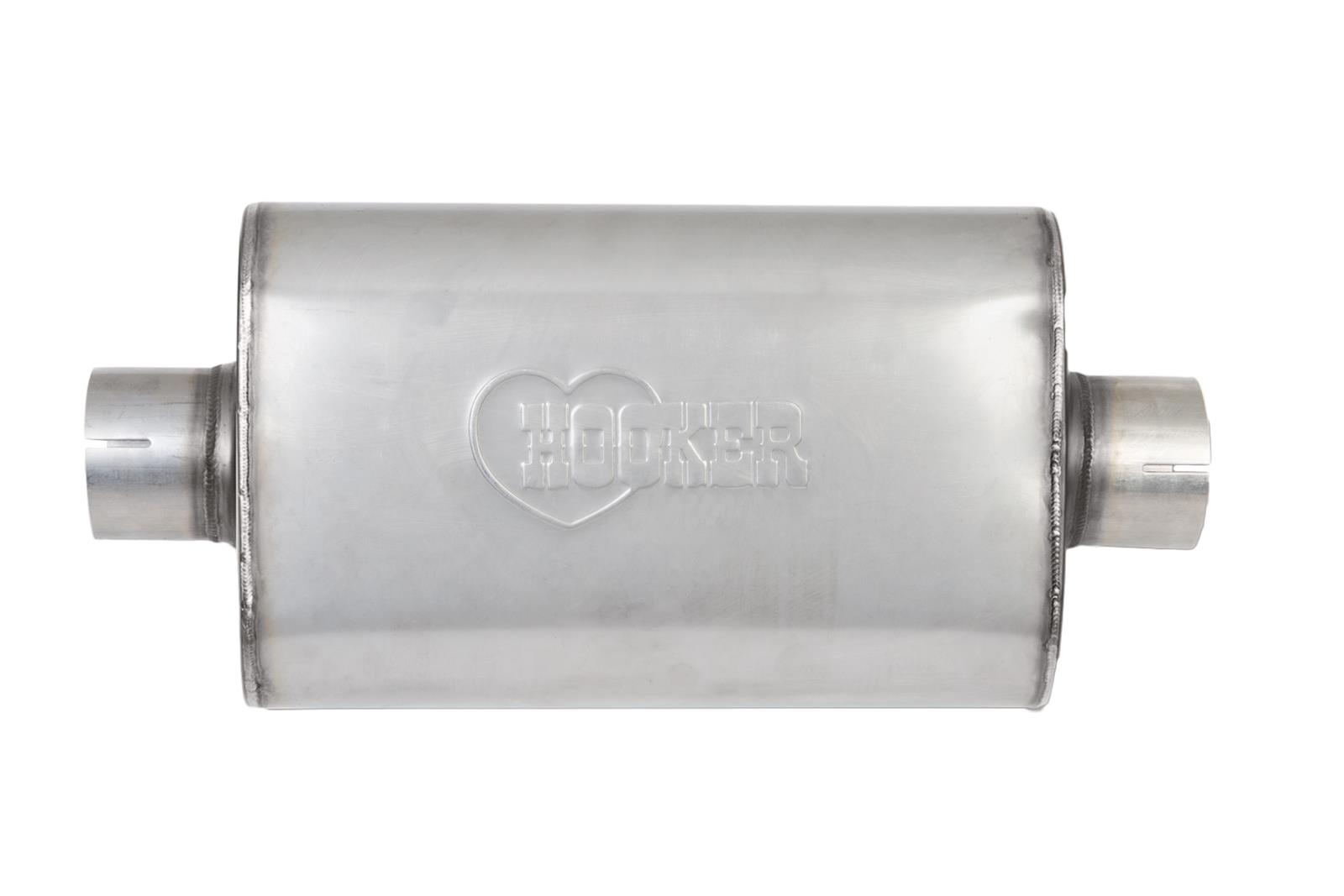 Hooker VR304 304 Stainless Steel 3 Inch Muffler 21670HKR Mufflers, VR304, Oval Case, Steel, Natural, Single 3.00 in. Offset Inlet/Outlet, 20.000 in. Overall Length, Each