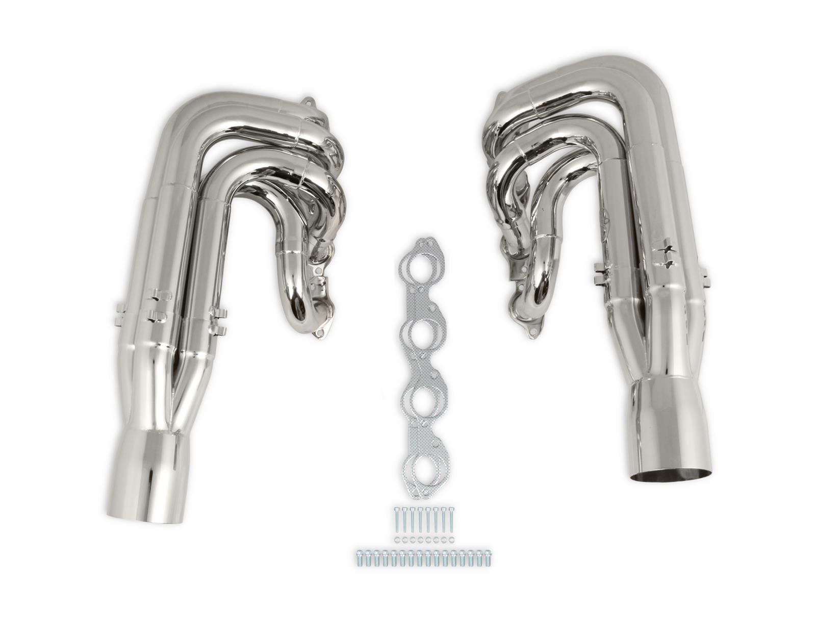 Hooker RacingHeart 3-Step Dragster Headers 2502-6HKR Headers, Downsweep, Primary, 4.5 in. Collector, Steel, Chrome, Big Block, Chevrolet, Pair thumbnail 2