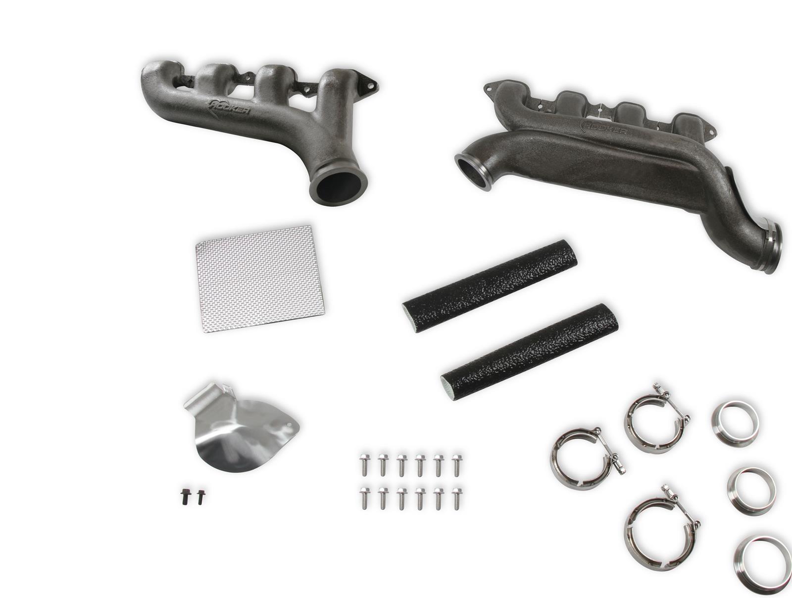 Hooker Blackheart LT Gen V Turbo Exhaust Manifolds 8540HKR Manifolds, Turbo, Cast Iron, Natural, 3.0 in. Outlet/2.5 in. Crossover Connection, with Hardware/Heat Shield, Chevrolet LT, V, Pair