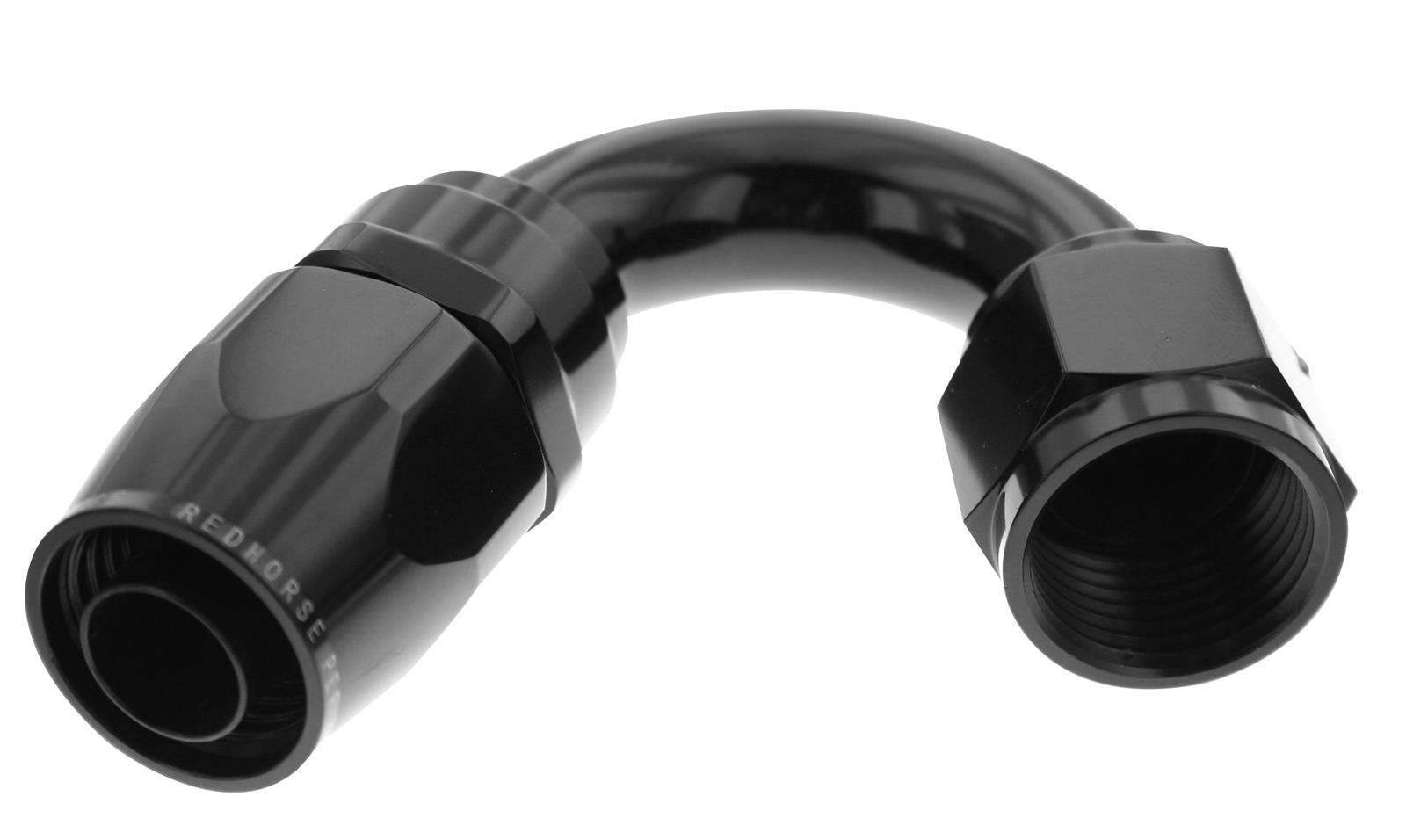 Redhorse Performance 1000 Series Swivel Seal Hose Ends 1150-08-2 Ends, Series, Seal, -8 AN Female Threads, Reusable swivel, 150 degree, -8 AN Hose, Aluminum, Black Anodized, Each