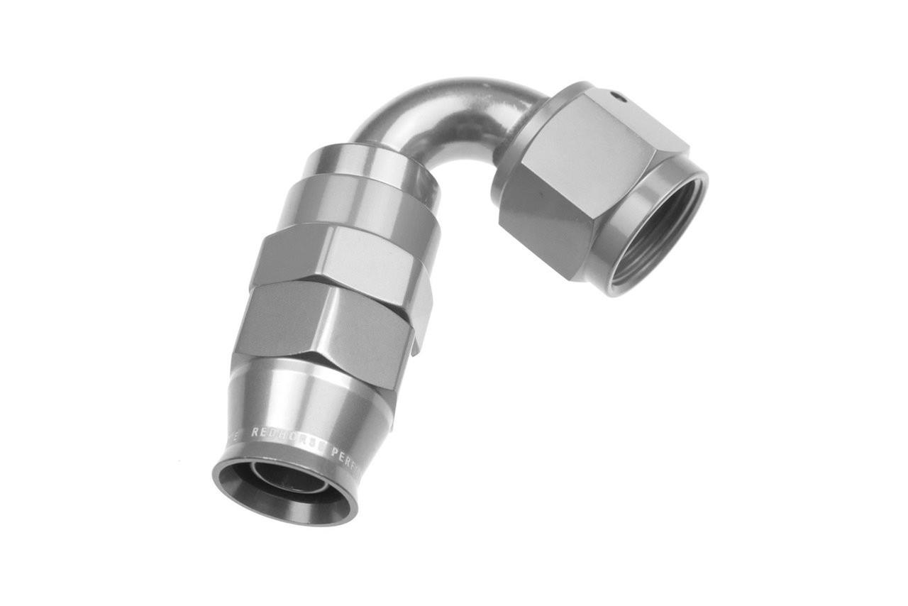 Redhorse Performance 1200 Series Reuseable PTFE Hose Ends 1220-06-5 Ends, Series, Reuseable, PTFE, -6 AN Female Threads, Reusable swivel, 120 degree, -6 AN Hose, Aluminum, Clear Anodized, Each