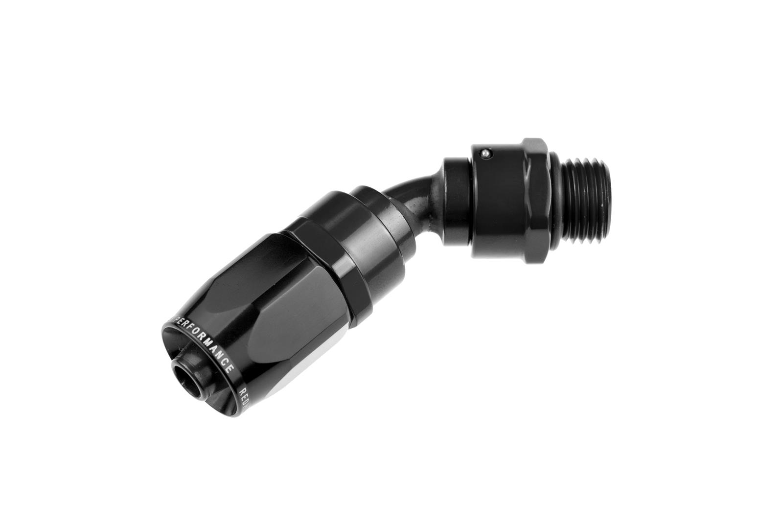 Redhorse Performance 1300 Series ORB Swivel Seal Hose Ends 1345-10-10-2 Ends, Series, ORB, Seal, -10 AN Male Threads, Reusable swivel, 45 degree, -10 AN O-ring Hose, Aluminum, Black Anodized, Each