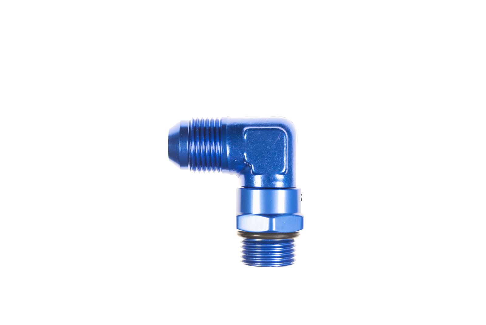 Redhorse Performance 1690 Series AN to ORB Adapters 1690-06-06-1 Fitting, Adapter, AN, 90 Degree, Aluminum, Blue Anodized, -6 AN, Swivel, Each thumbnail 2