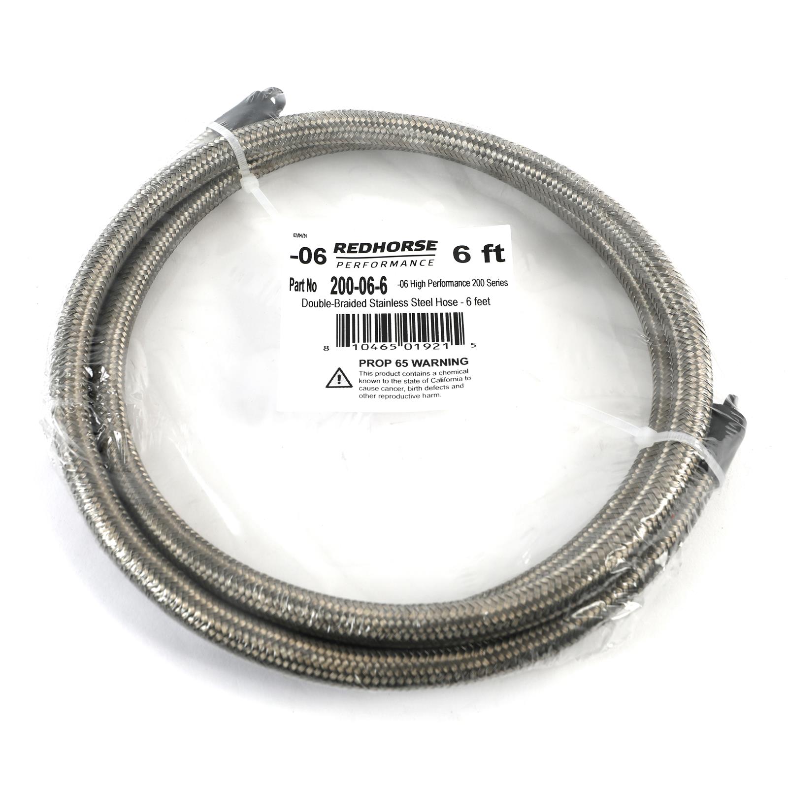 Redhorse Performance 200 Series Standard Stainless Steel Hose -6 AN 6 ft. 200-06-6 Hose, Series, Braided Steel, AN, Length, Each