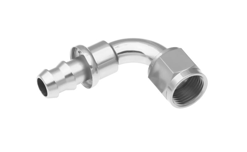 Redhorse Performance 2000 Series Push-Lock Hose Ends 2090-10-5 Ends, Series, Push Lock, -10 AN Female Threads, Socketless barb, 90 degree, -10 AN Hose, Aluminum, Clear Anodized, Each