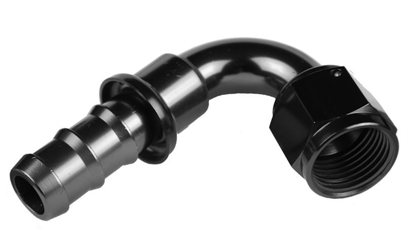 Redhorse Performance 2000 Series Push-Lock Hose Ends 2120-06-2 Ends, Series, Push Lock, -6 AN Female Threads, Socketless barb, 120 degree, -6 AN Hose, Aluminum, Black Anodized, Each