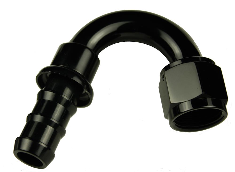 Redhorse Performance 2000 Series Push-Lock Hose Ends 2150-08-2 Ends, Series, Push Lock, -8 AN Female Threads, Socketless barb, 150 degree, -8 AN Hose, Aluminum, Black Anodized, Each