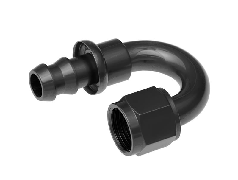 Redhorse Performance 2000 Series Push-Lock Hose Ends 2180-10-2 Ends, Series, Push Lock, -10 AN Female Threads, Socketless barb, 180 degree, -10 AN Hose, Aluminum, Black Anodized, Each